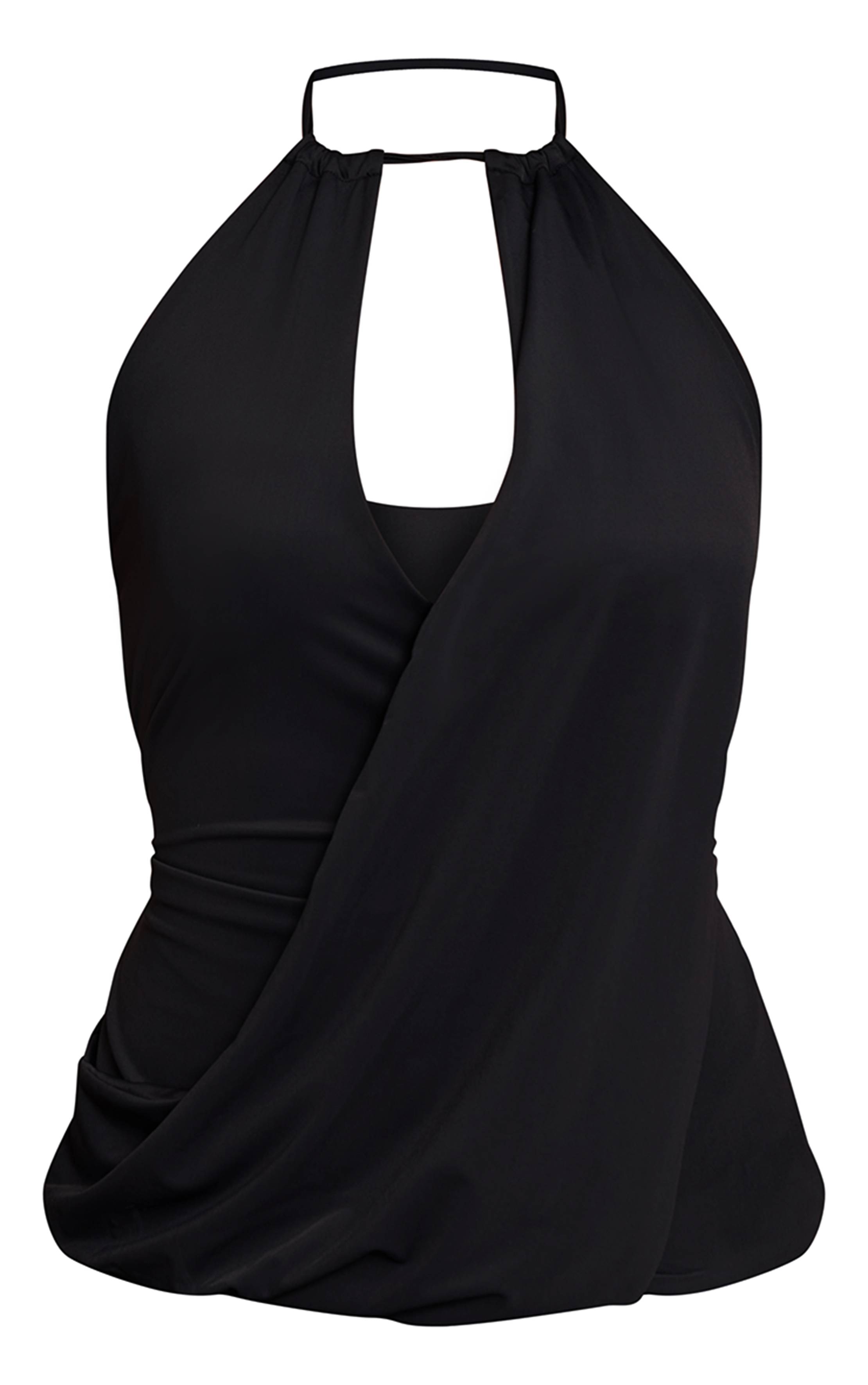 Noir Haut Long Drapé À Encolure Américaine Effet Sculptant Mat