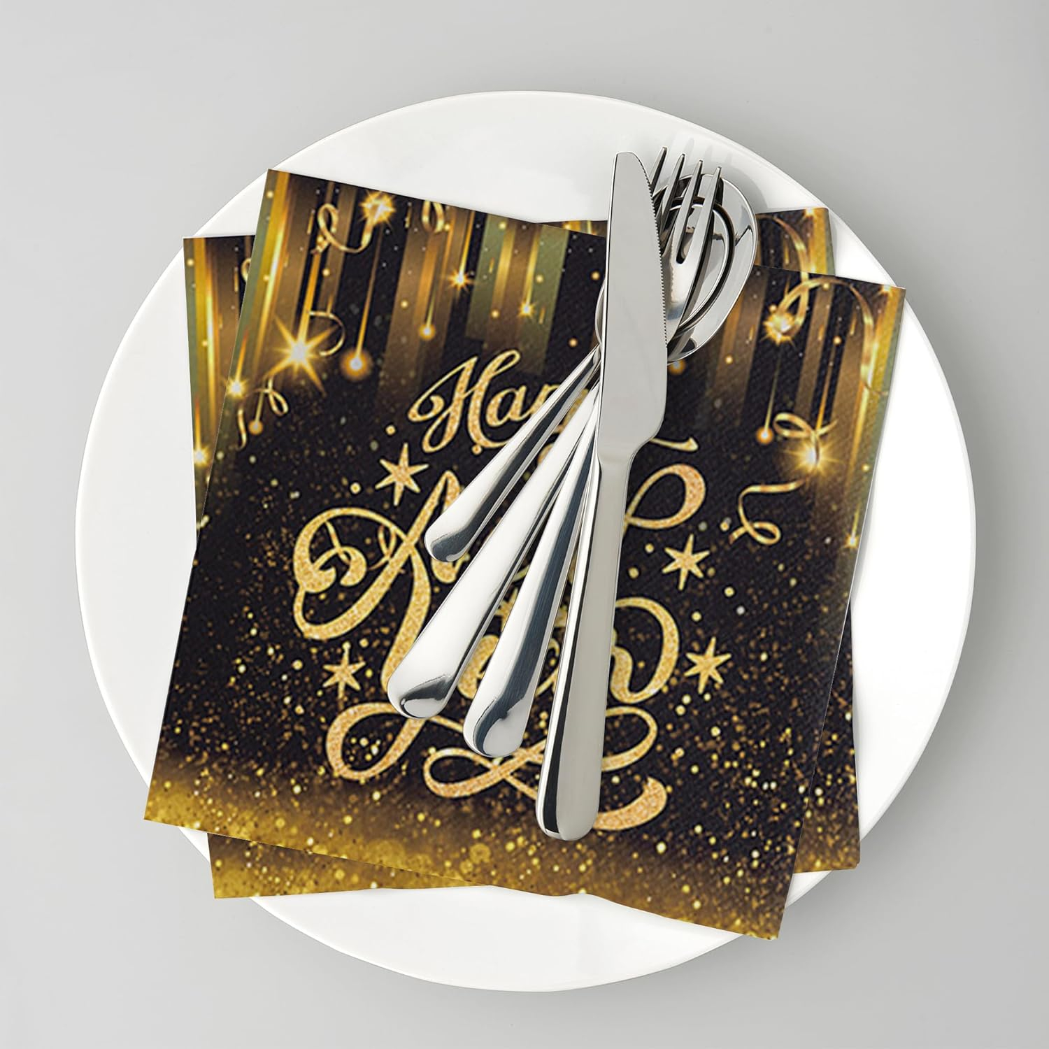 (100er Set) 33x33cm Einweg Servietten Silvester Party Tisch Dekoration - Happy New Year