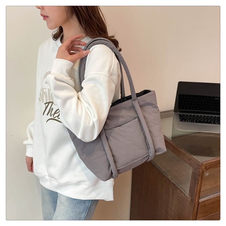 Kleevelind - Gevoerde Tote Bag met Effen Paneel