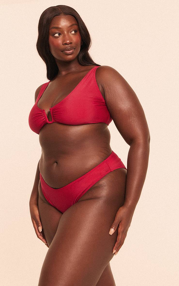 Rouge Bordeaux Haut De Bikini Grande Taille Plongeant À Barre En U