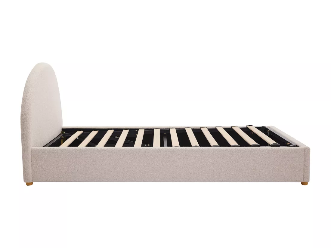 Lit coffre 90 x 190 cm - Tissu bouclette - Crème + Matelas - LIRIMO