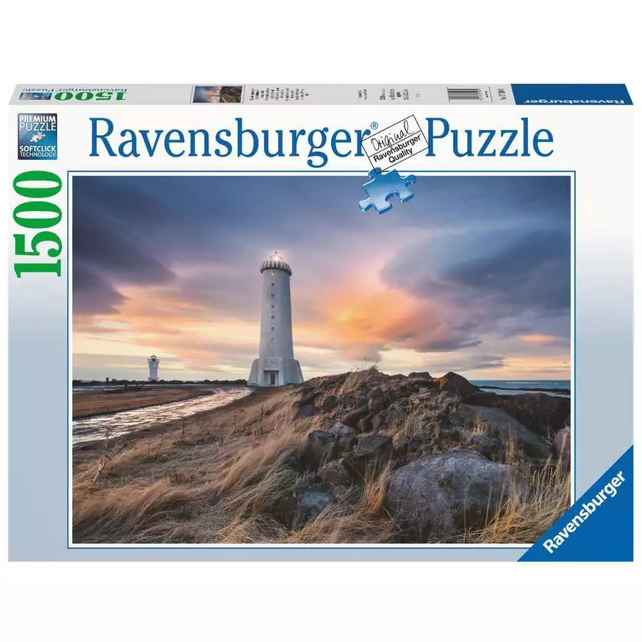Ravensburger Magische Stimmung über dem Leuchtturm von Akranes, Island bunt