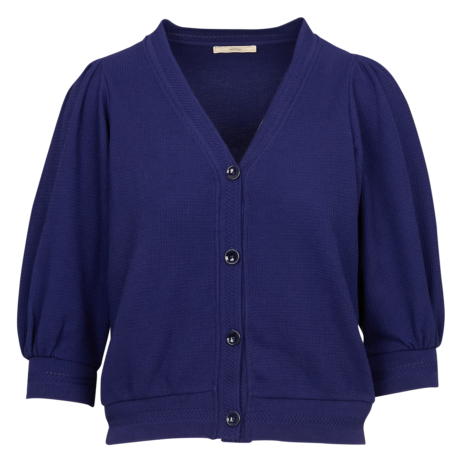 CARBONEL - Cardigan à col V droit texturé en coton mélangé | Bleu
