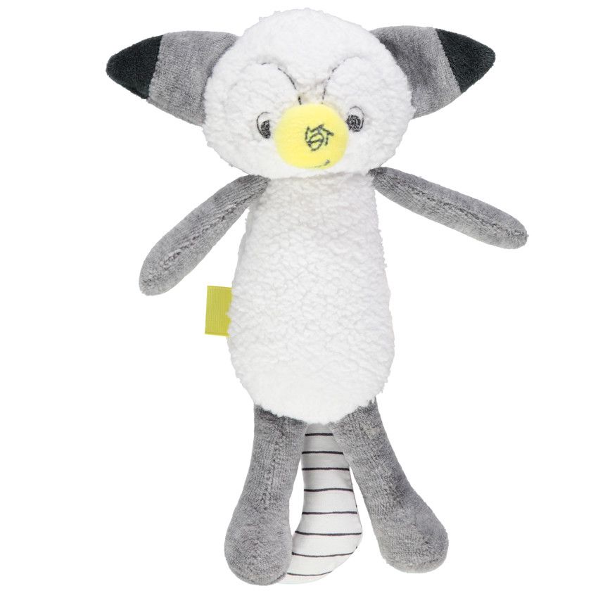 Peluche en velours et sherpa forme lémurien - Gris chiné