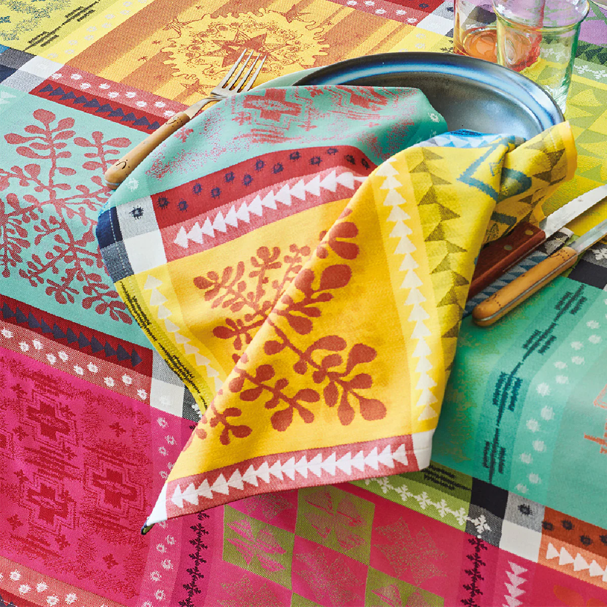 Nappe pur coton multicolore 115x115 Garnier Thiebaut