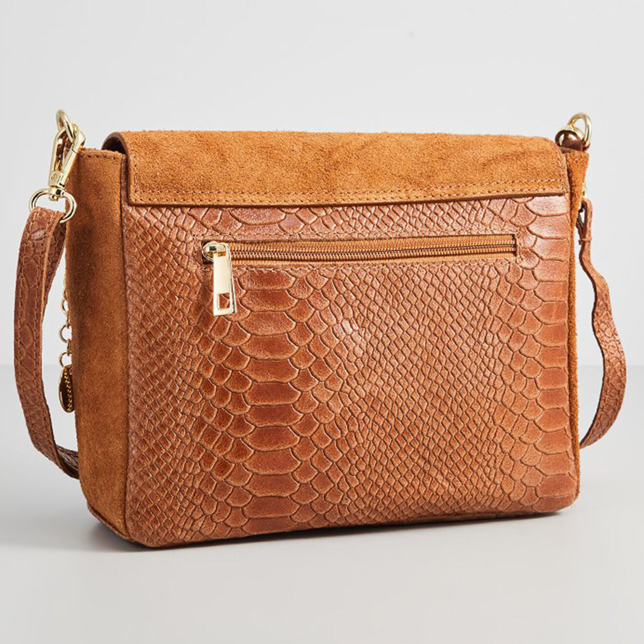 Christian Laurier Sac bandoulière en Velours de Cuir & Cuir croco Acil camel -  23x18.5x8 cm
