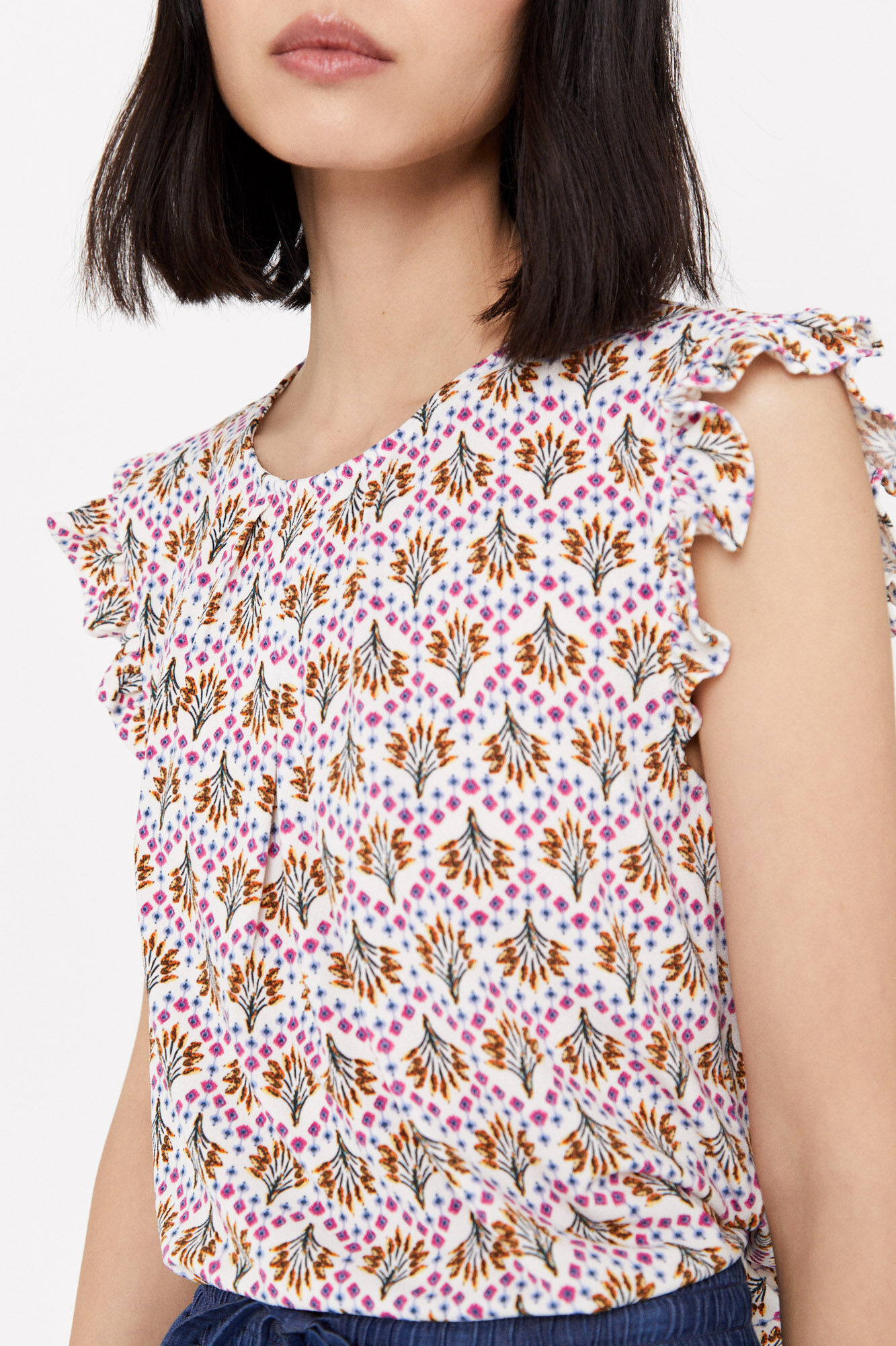 Blusa de malha plissada - Estampa branca