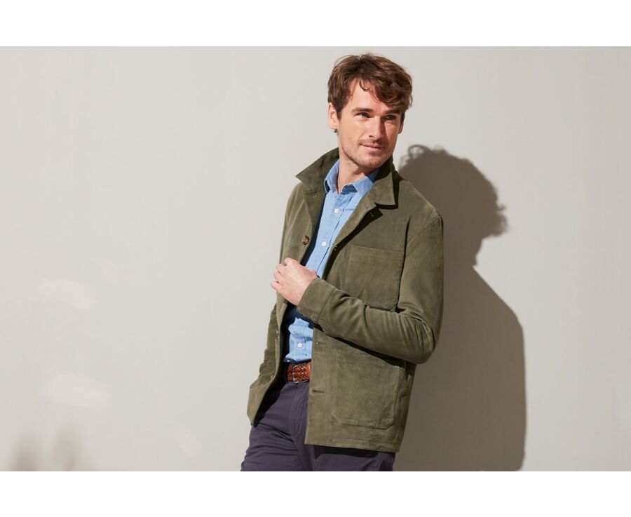 Veste en cuir daim Vert Tilleul - FAUSTIN