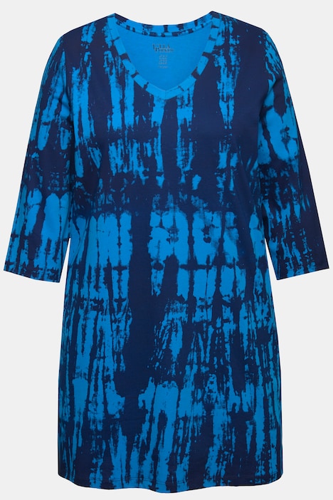 Longshirt, Batikdruck, A-Linie, V-Ausschnitt, 3/4-Arm