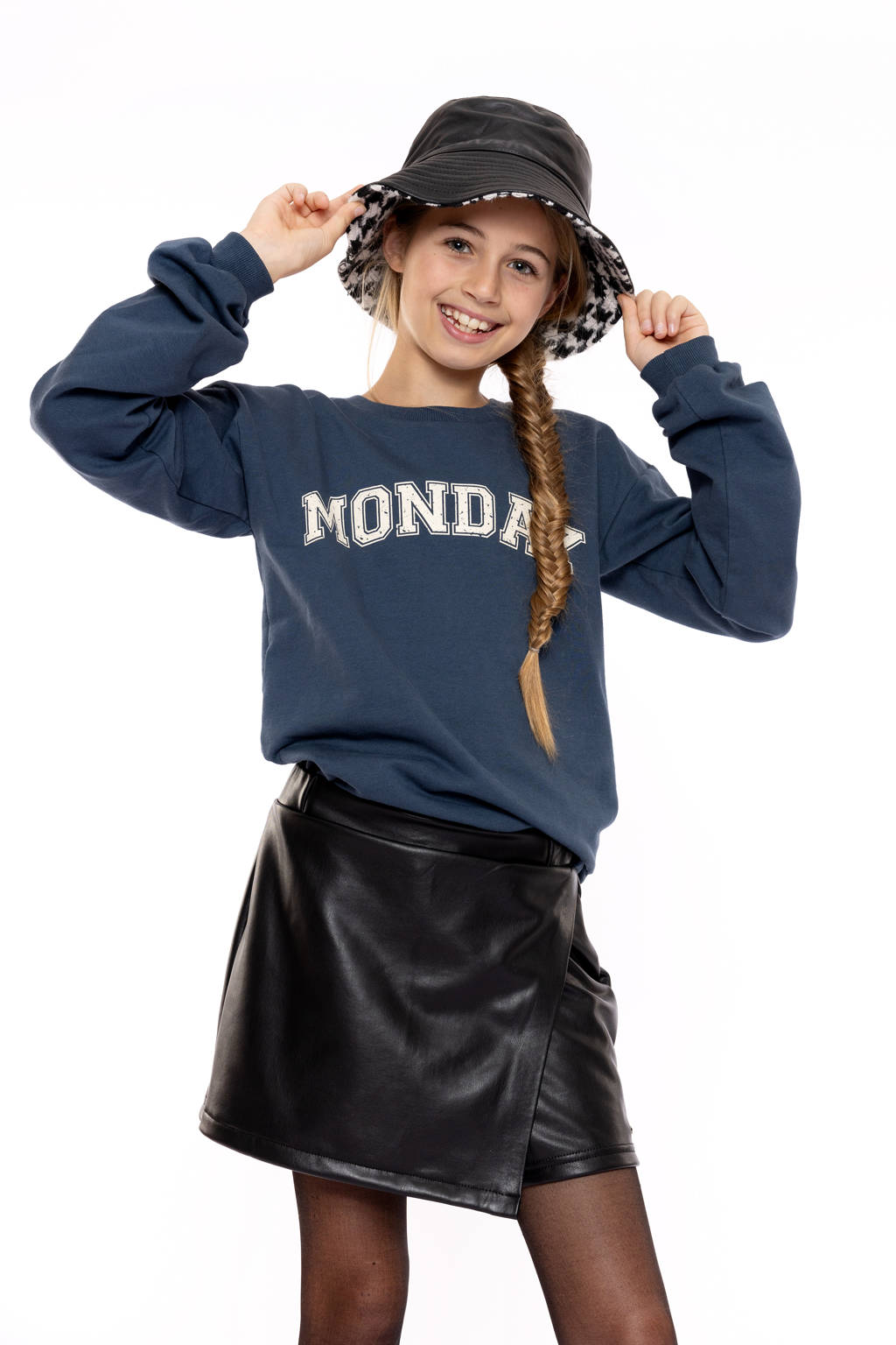 No Way Monday imitatieleer korte rok zwart