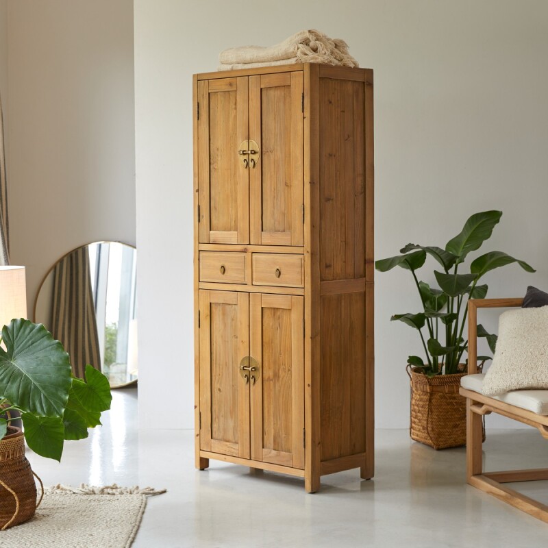 Armoire de rangement en pin massif recyclé Naturel Yuki