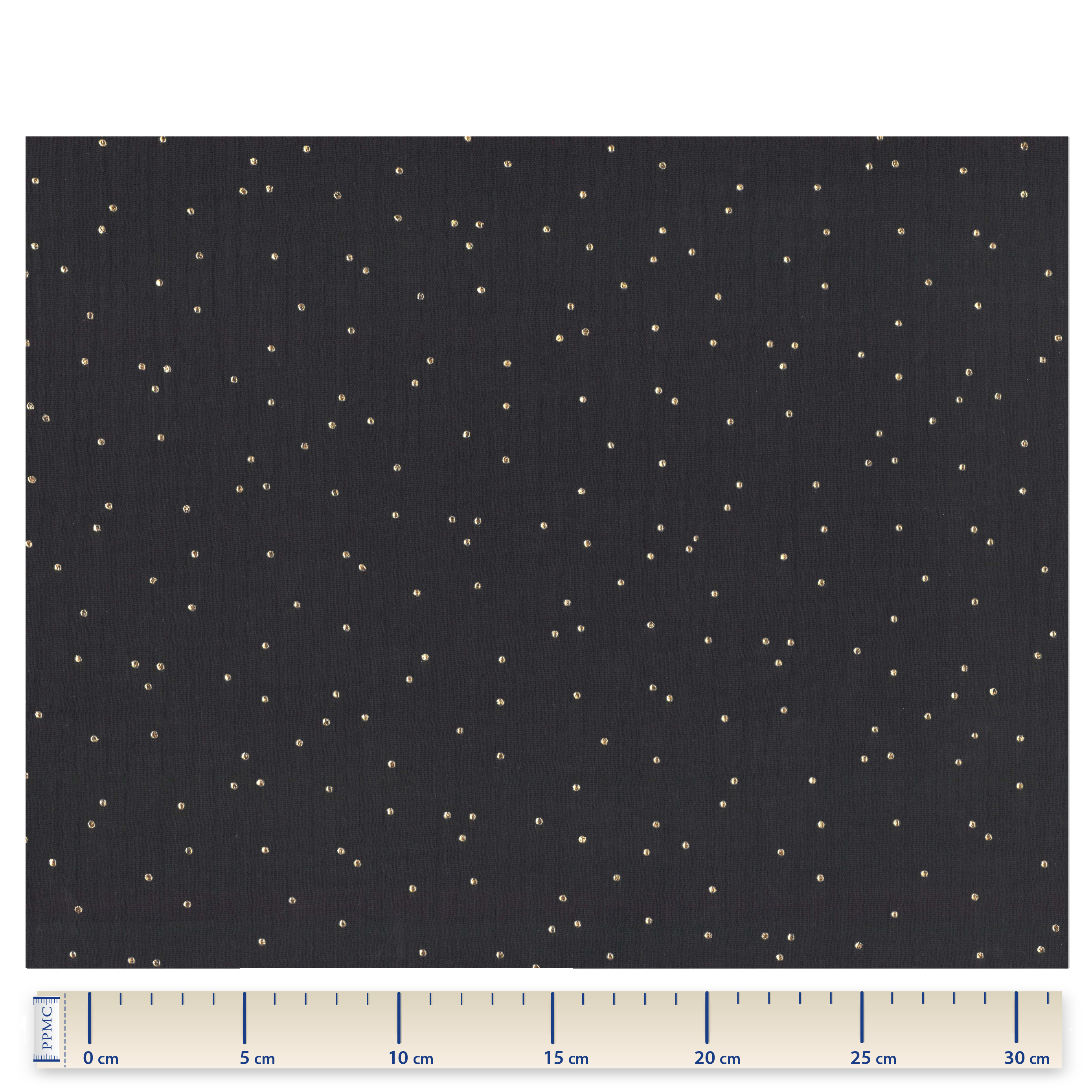 Coupon Tissu 50 Cm Gaze Pois Or Noir