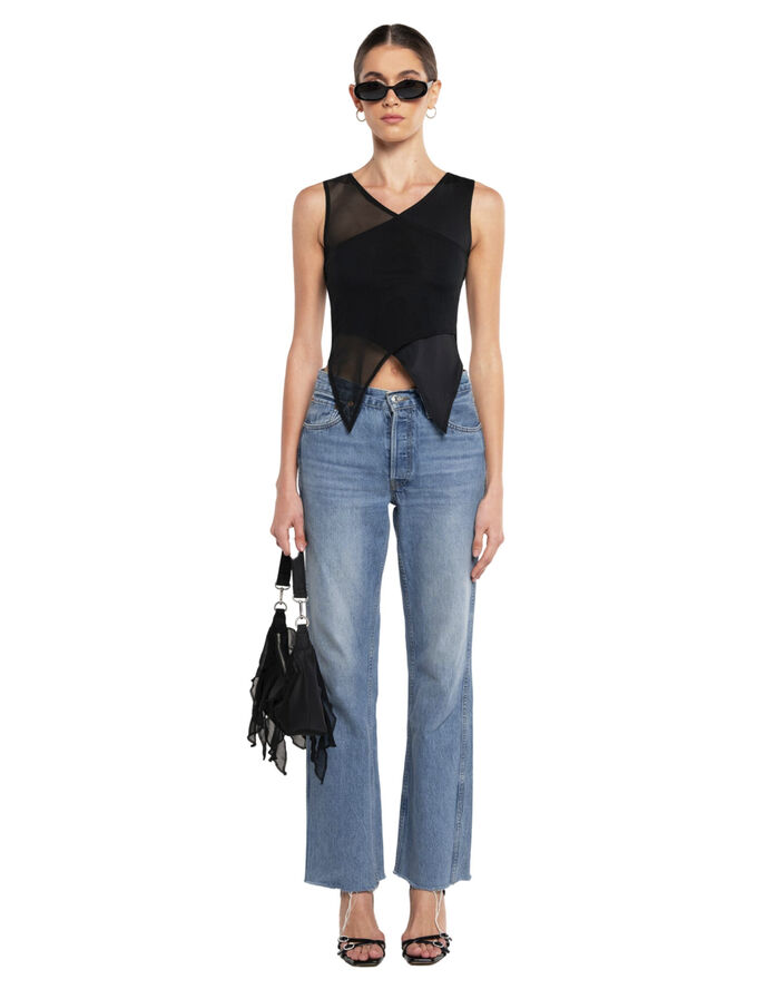 OW Collection Domino Chiffon Top Black caviar