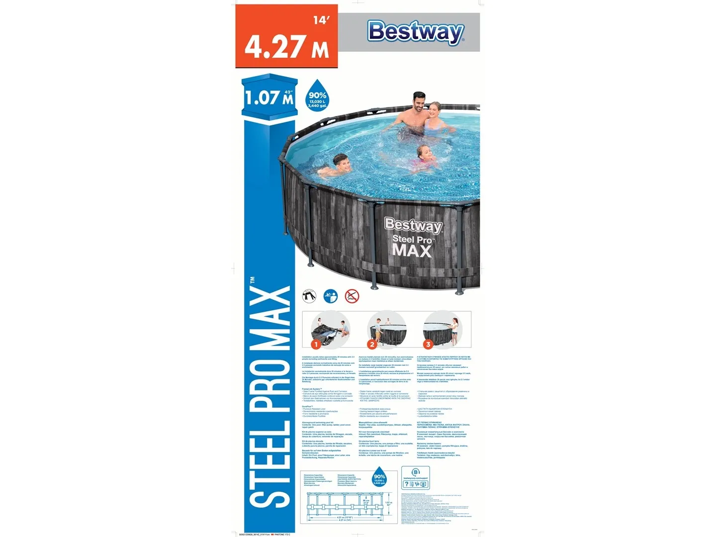 Bestway 5614Z, 13030 L, Indrammet pool, Voksen & barn, Stige, Træ, 47,4 kg