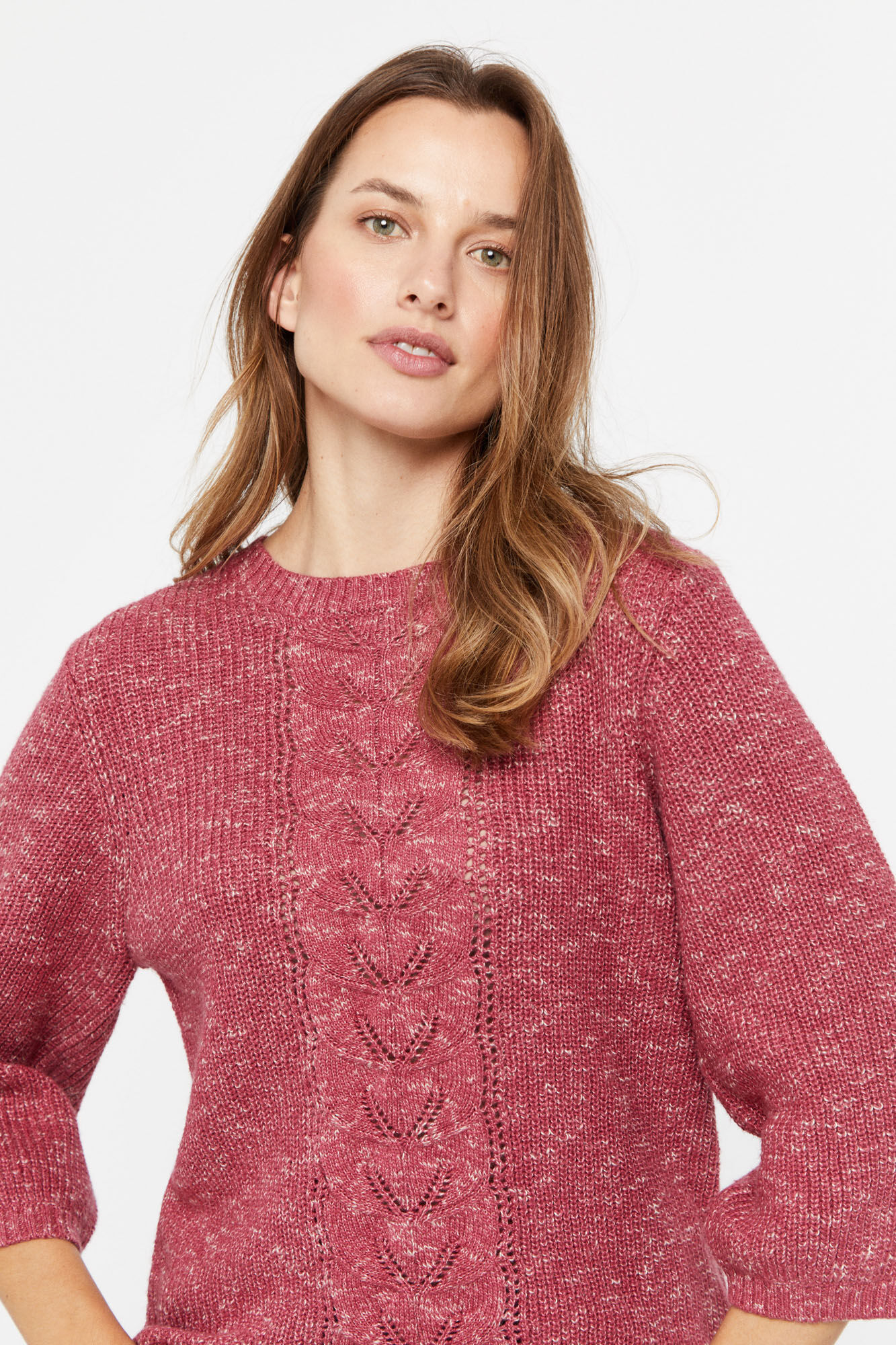 Malha estampada em fio rosa