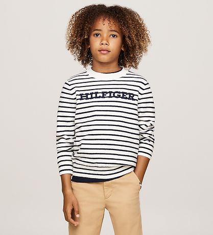 Tommy Hilfiger Bluse - Strick - Monotype - White Base/Blue Strip