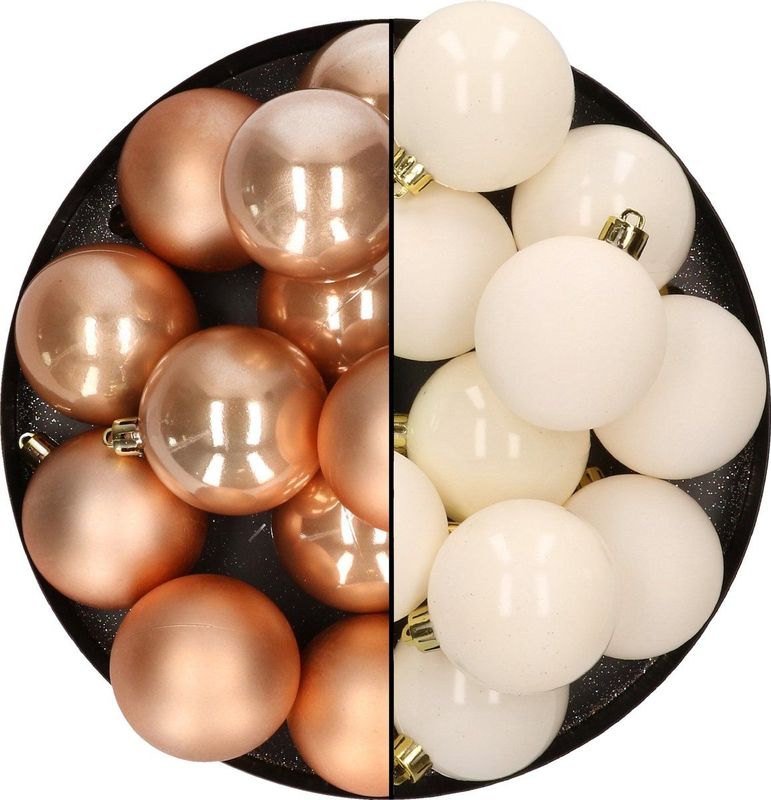 Kerstballen - Butterscotch/Wit - 24x Stuks - 6 cm - Kunststof - Glans/Mat