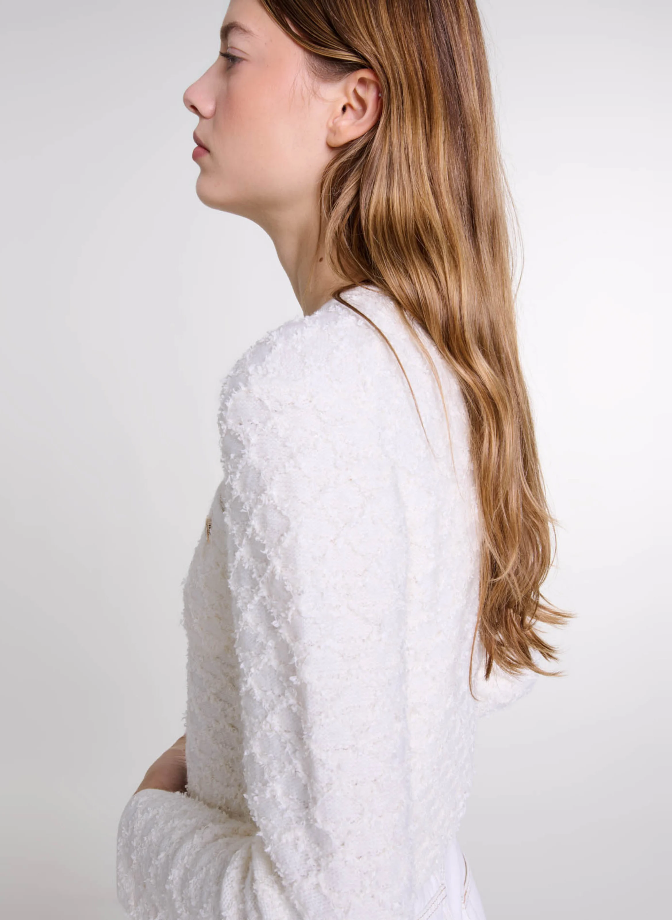 Cardigan col rond droit en maille | Beige