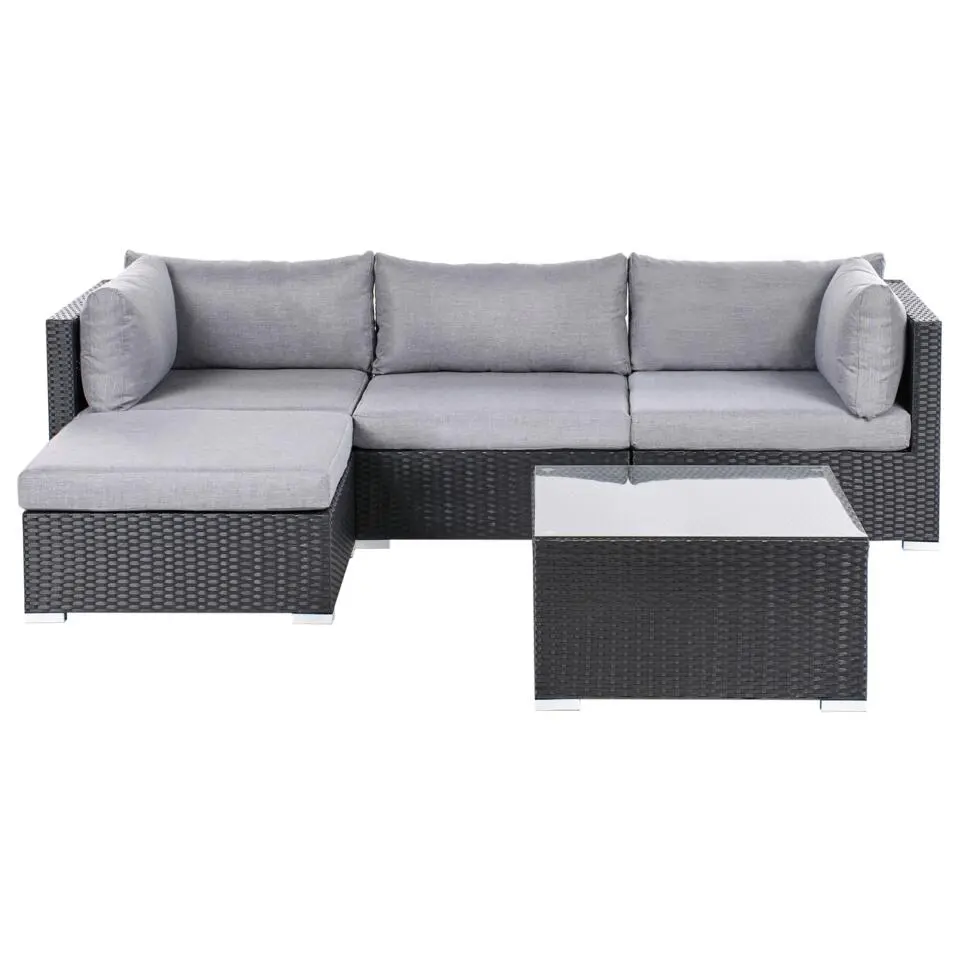 SANO - Loungeset voor 4 - Zwart - Rechtszijdig - PE rotan