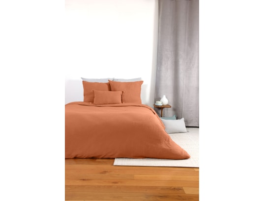 COTE DECO - Ensemble couette + 2 oreillers Parure de lit - double gaze de coton - 240 x 260 cm - carame...
