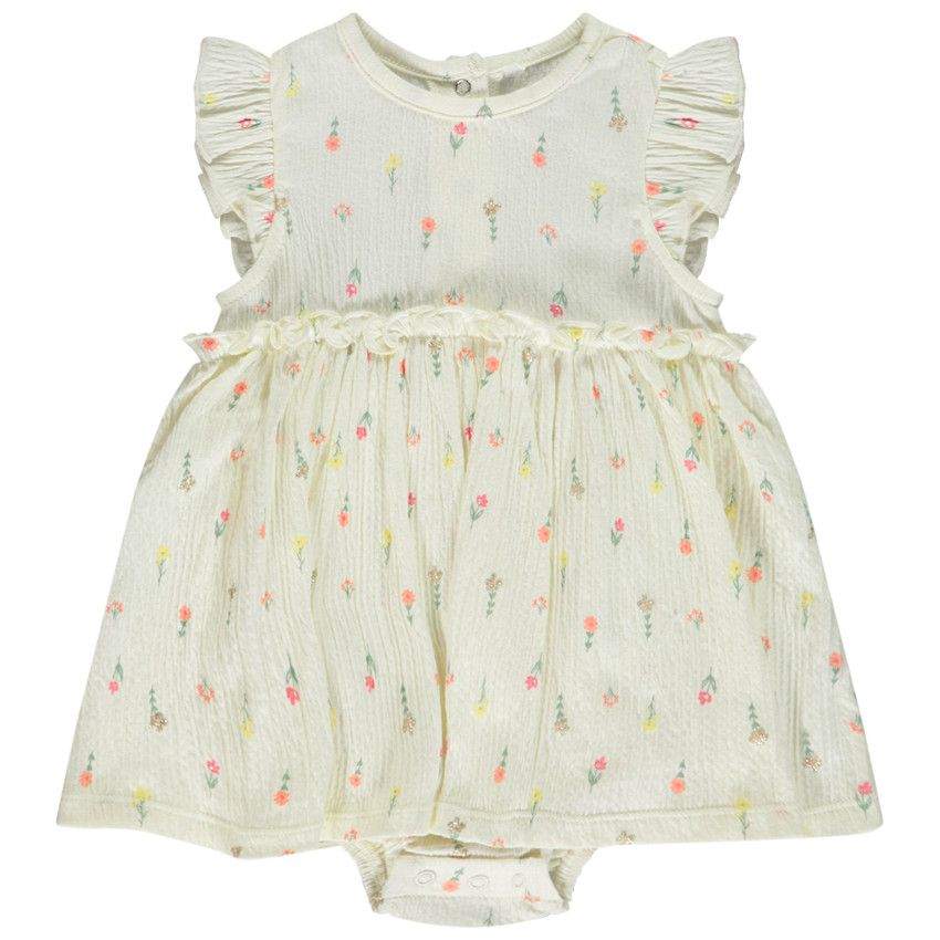 Robe body en jersey froissé imprimé pour bébé fille - Ecru