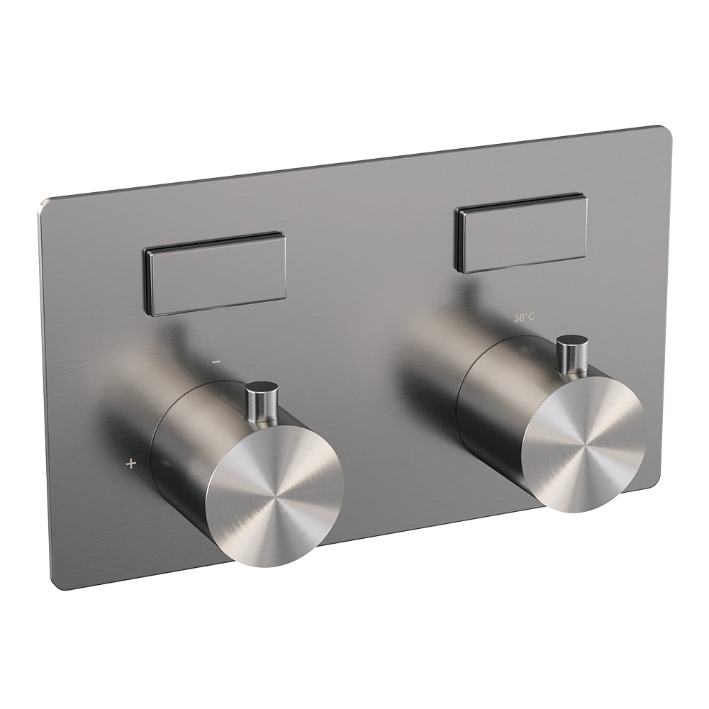 Brauer Brushed Edition thermostatische inbouw badkraan met uitloop en 3 standen handdouche set 4 RVS geborsteld PVD
