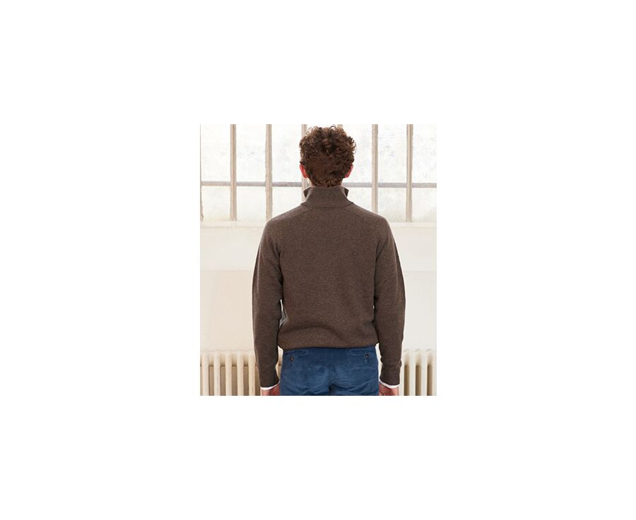 Pull col zippé homme laine Chocolat Chiné - KENNETH