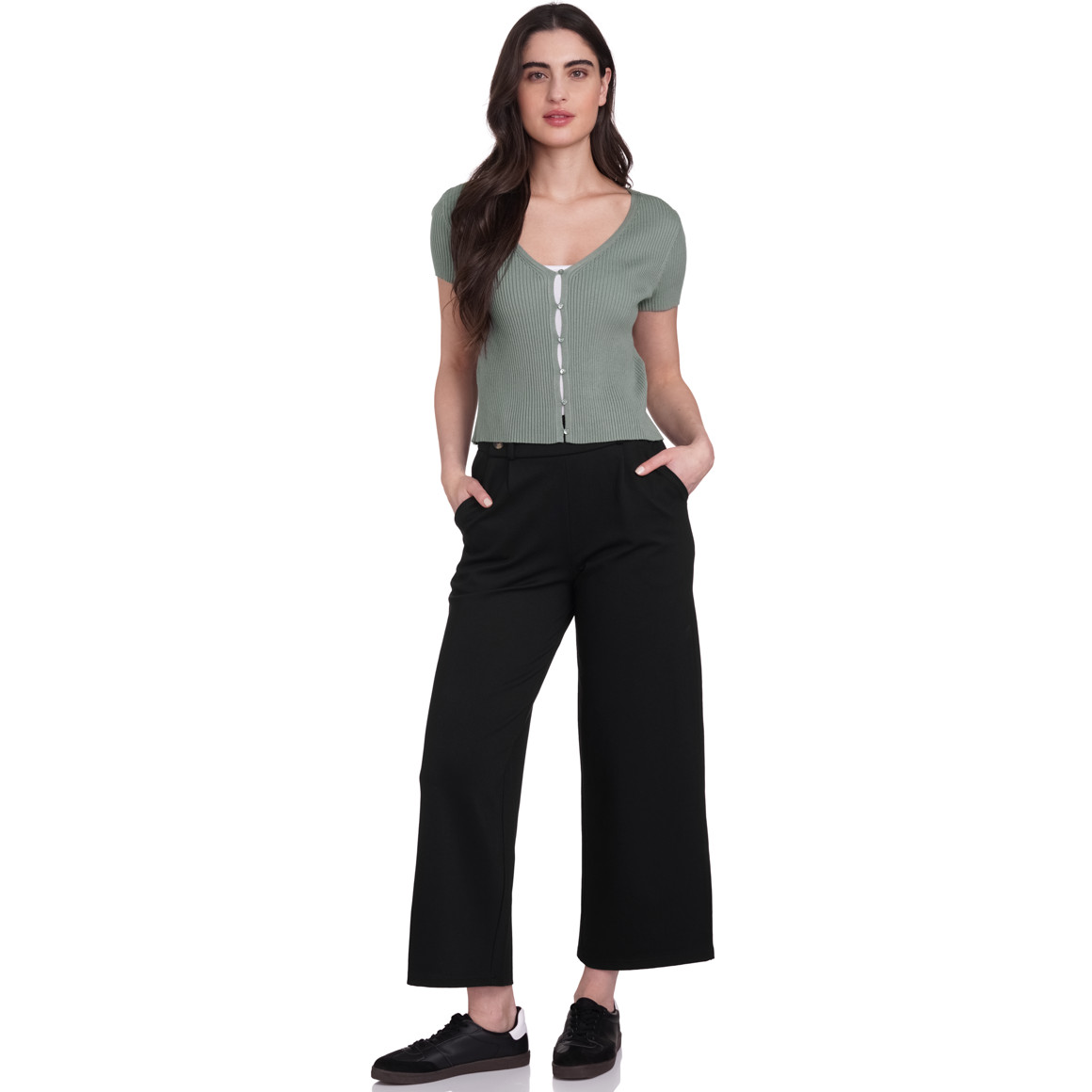 Gina Damen Strickjacke aus Rippstrick salbei