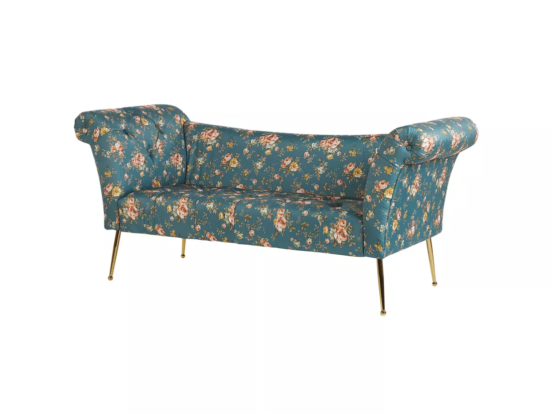 Chaise longue à motif floral bleu NANTILLY