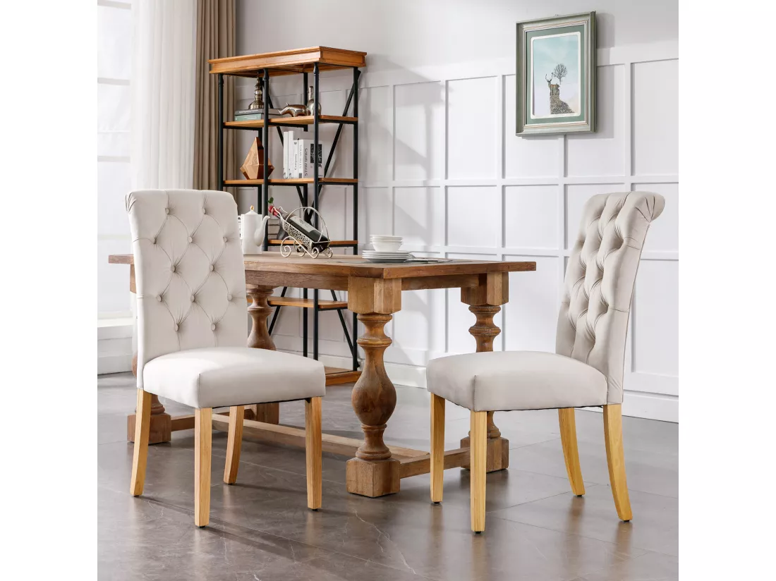 Lot de 6 Chaises en velours avec pieds en chêne - Marron