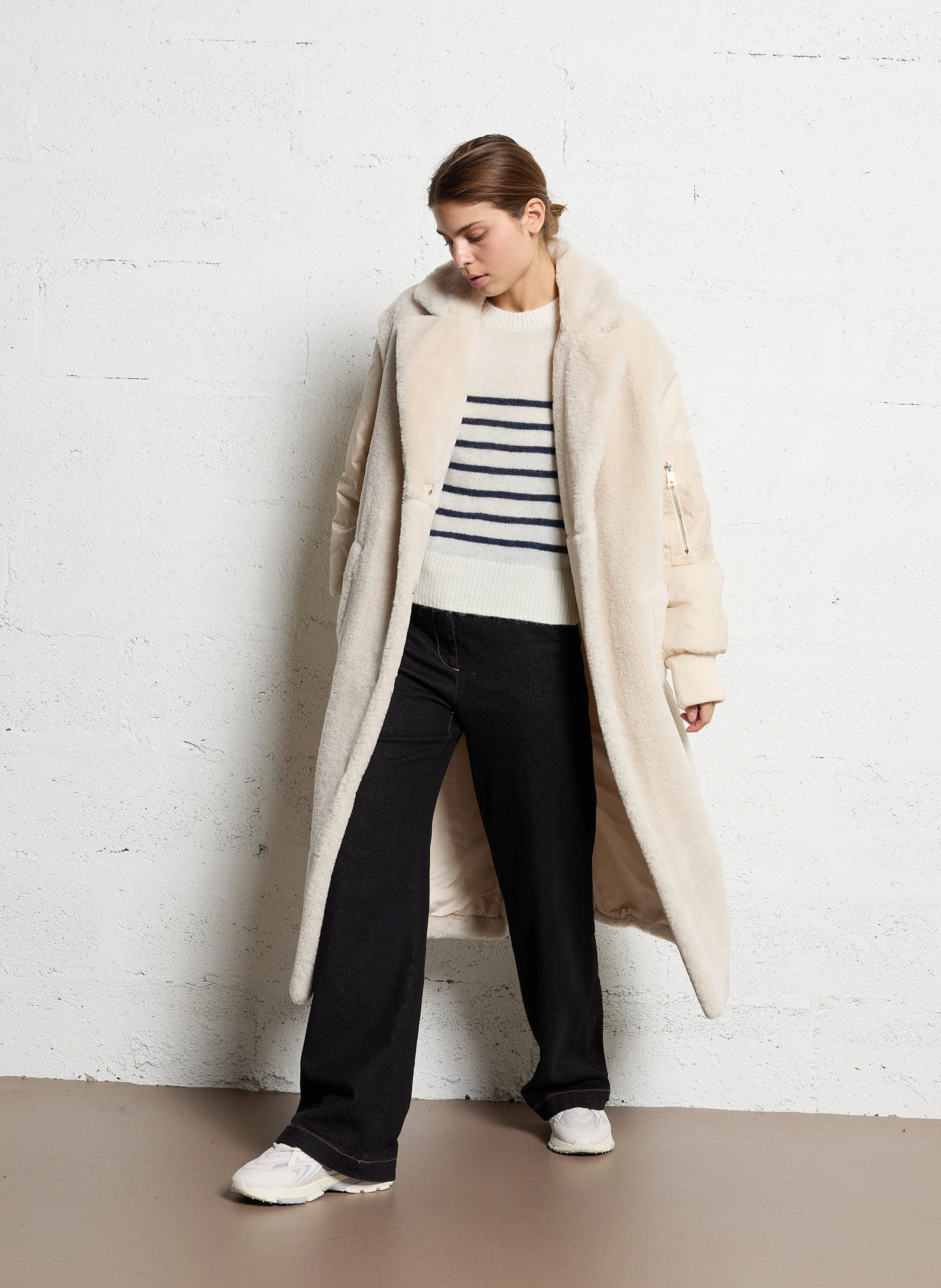 Manteau droit col tailleur | Beige