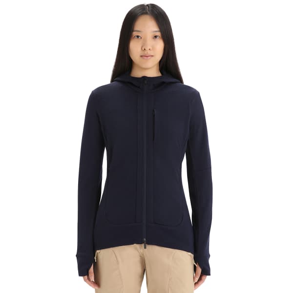 Veste polaire randonnée ICEBREAKER W QUANTUM III LS ZIP HOOD MIDNIGHT NAVY