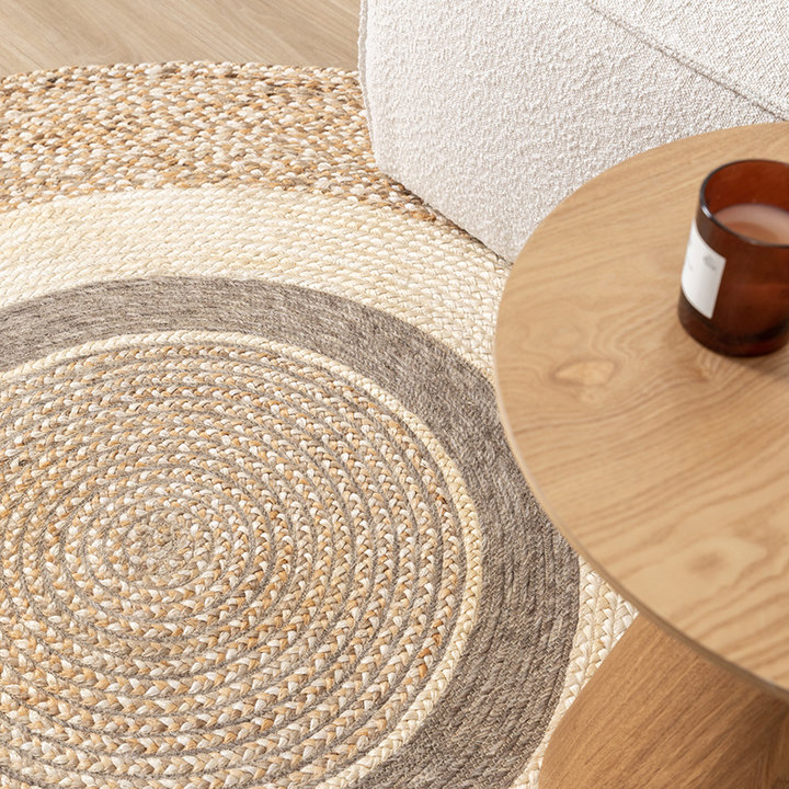 Rond Jute vloerkleed - Mirai Border Wit/Melange
