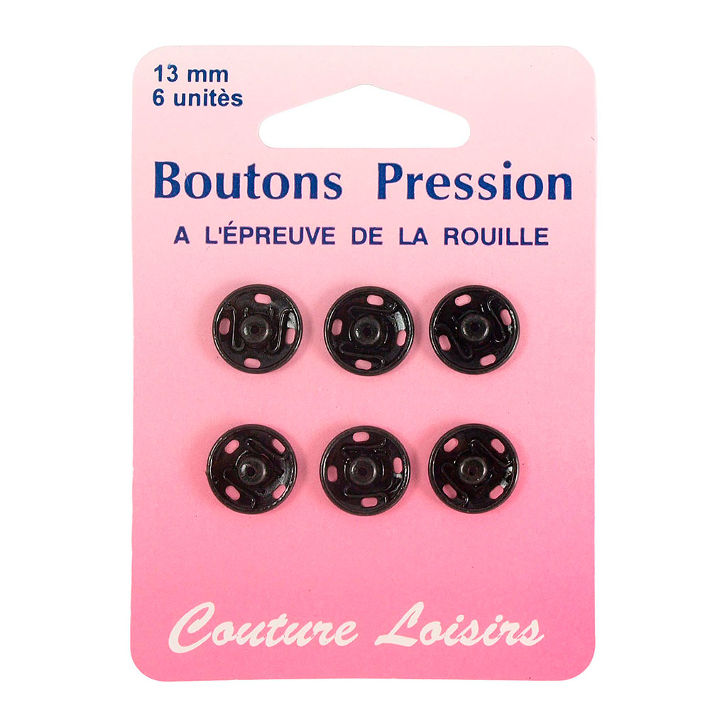 Lot de 6 boutons pression noirs 13mm