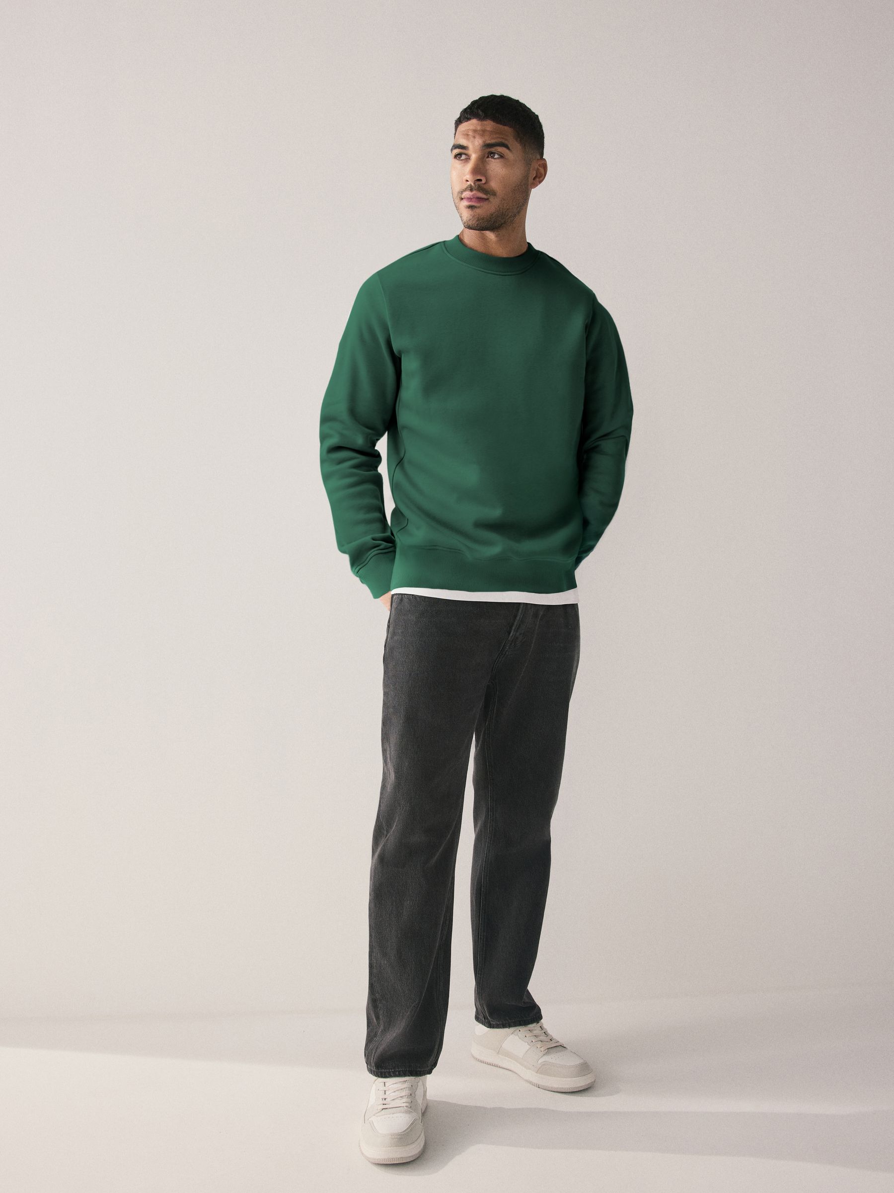 Marineblauw/groen - Cotton Rich Jersey Crew Sweatshirts 2 Pack