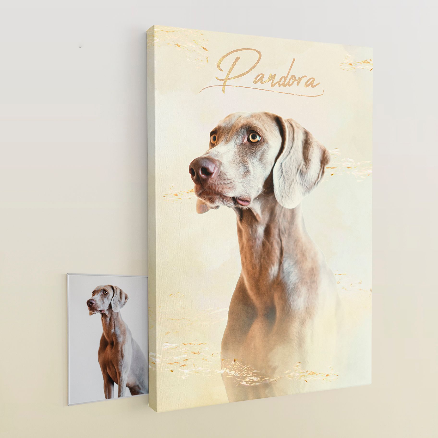 Retrato personalizado do seu animal de estimação em tela, cor ouro nuvem.