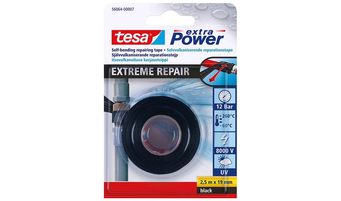 TESA, Extreme Repair Silikonetape, 19mm x 2,5mtr. Sort