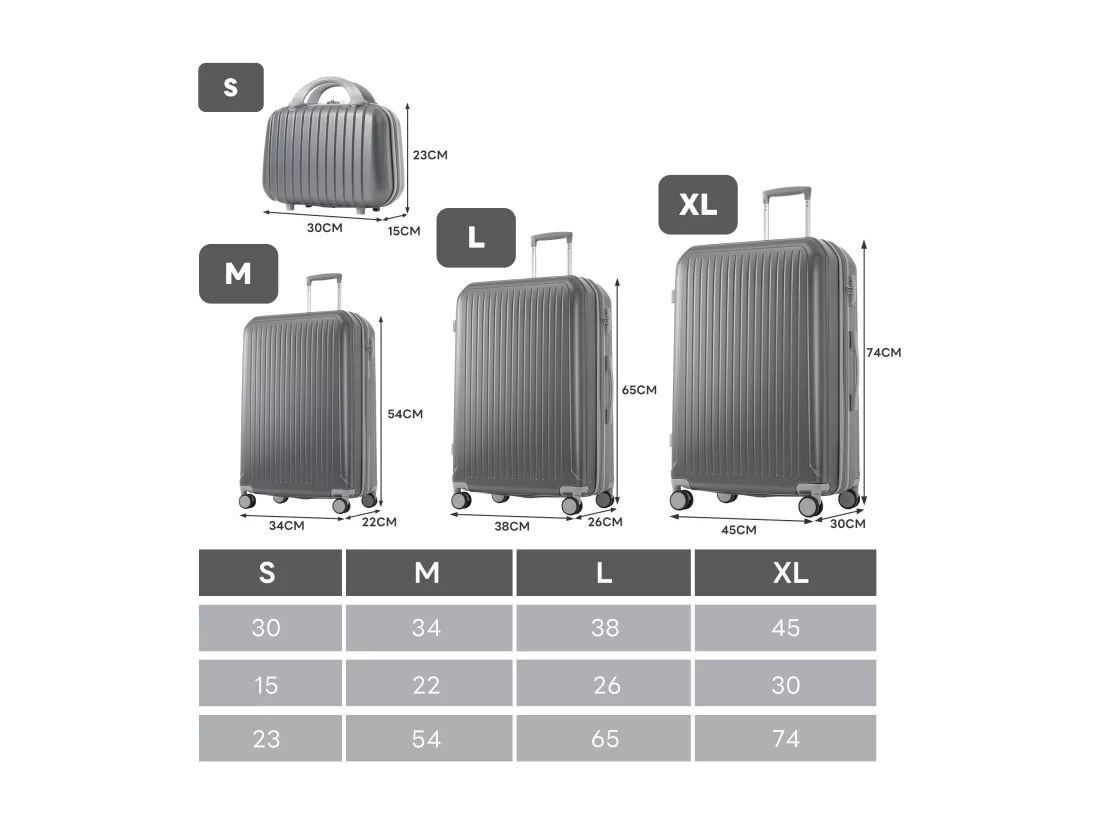 Bagage à main de 4 pièces 14&20&24&28 pouces– bagage à coque rigide - Avec poignées télescopiques en métal - gris