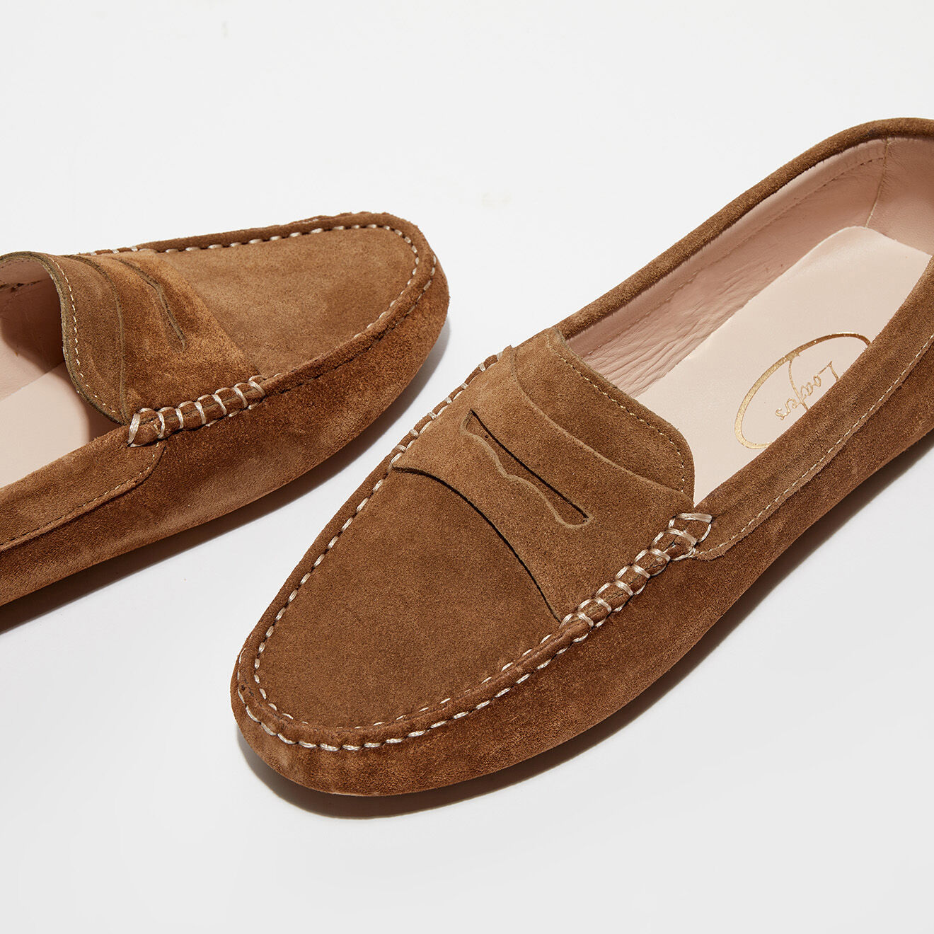 Loafers Mocassins en Velours de Cuir Jade camel