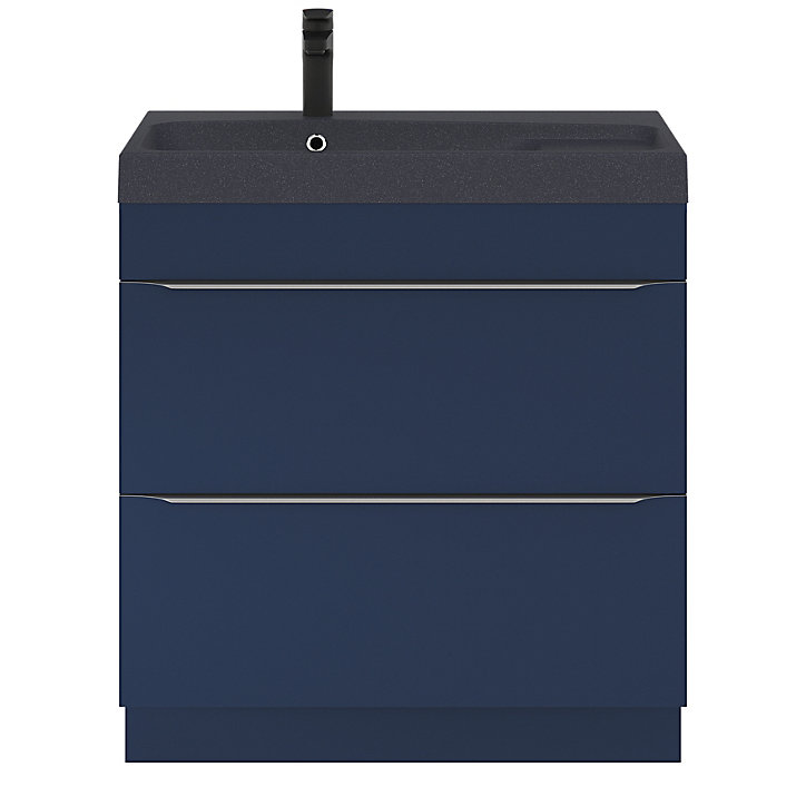Ensemble salle de bains l.80 cm meuble à poser Imandra bleu nuit mat + plan vasque résine noir