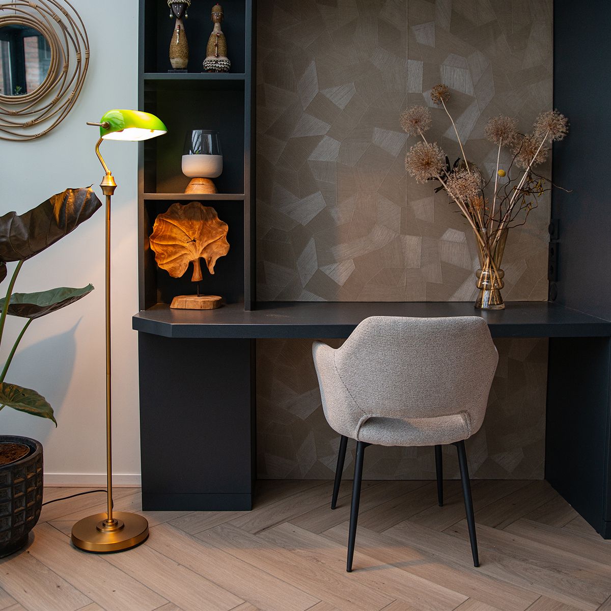 Klassieke notaris vloerlamp brons met groen glas - Banker