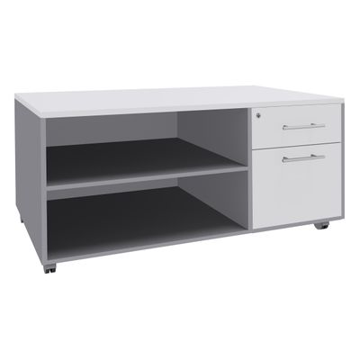 Console mobile EXPRIM/URBAN/LOFTER/LEVEL - L120 x H63 x P60 cm - 2 tiroirs dont 1 DS - coté aluminium - finition façade et dessus Blanc perle