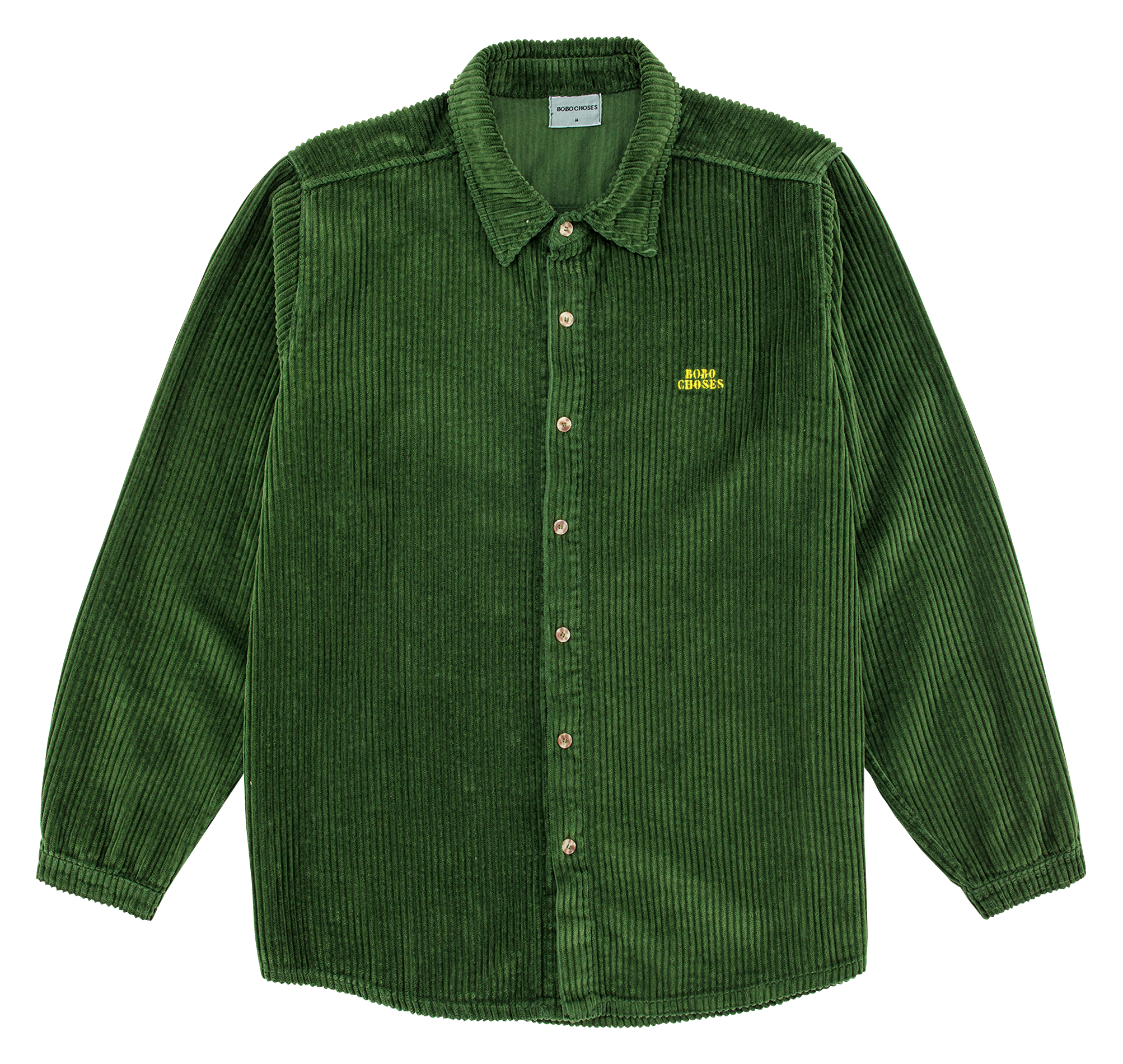 Chemise col classique en velours côtelé et coton| Vert