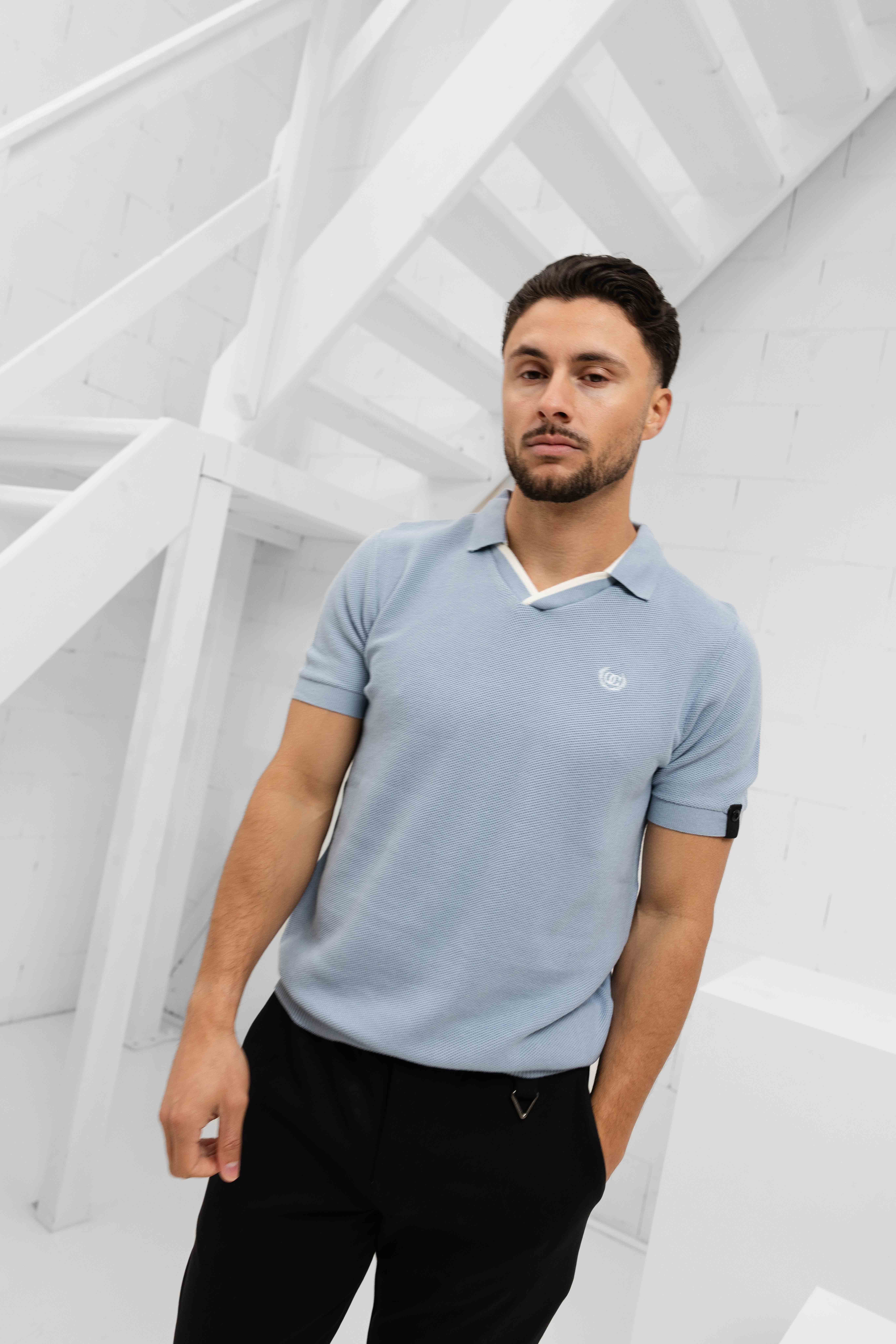 Quotrell Couture Elijah Polo Heren Lichtblauw/Wit