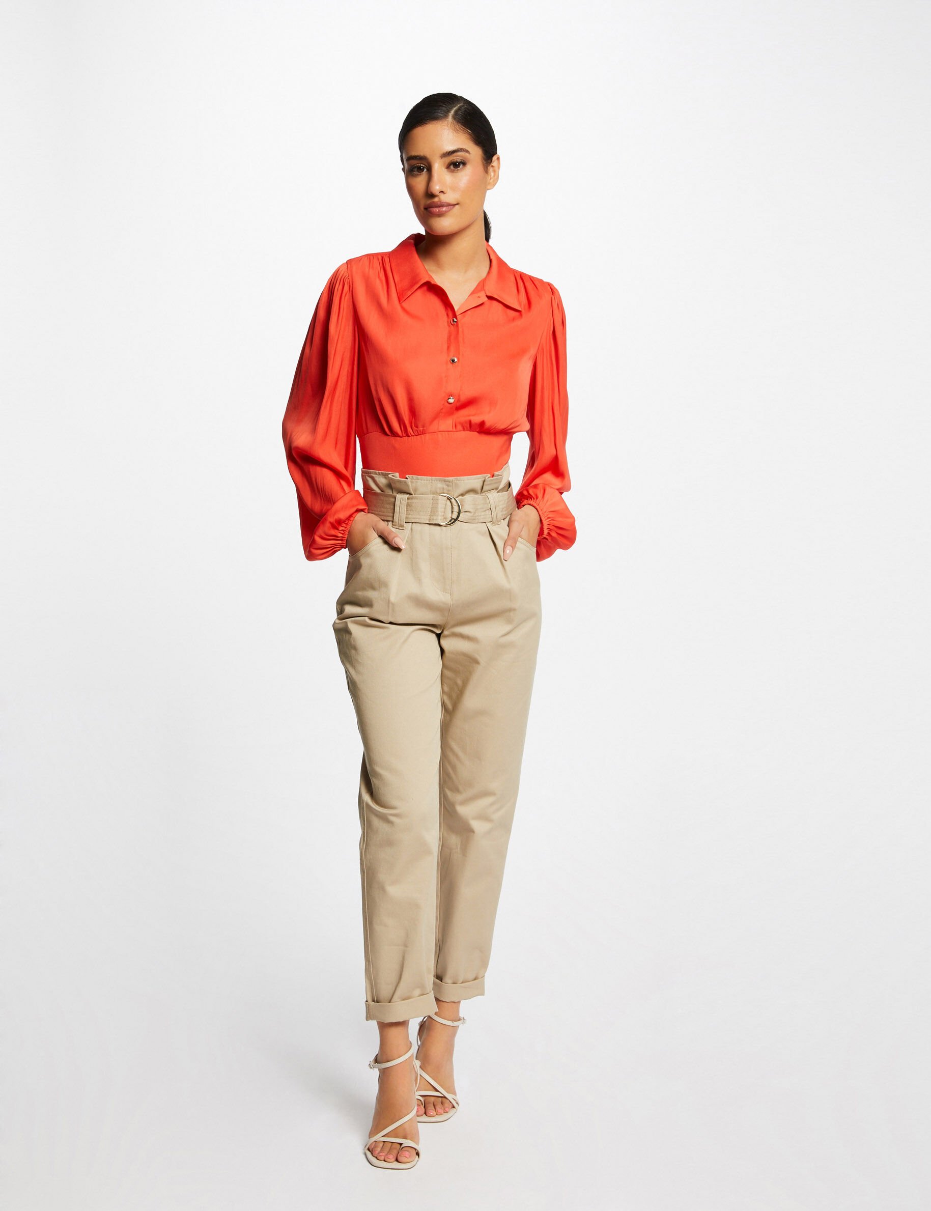 Blouse manches longues bouffantes orange femme - orange