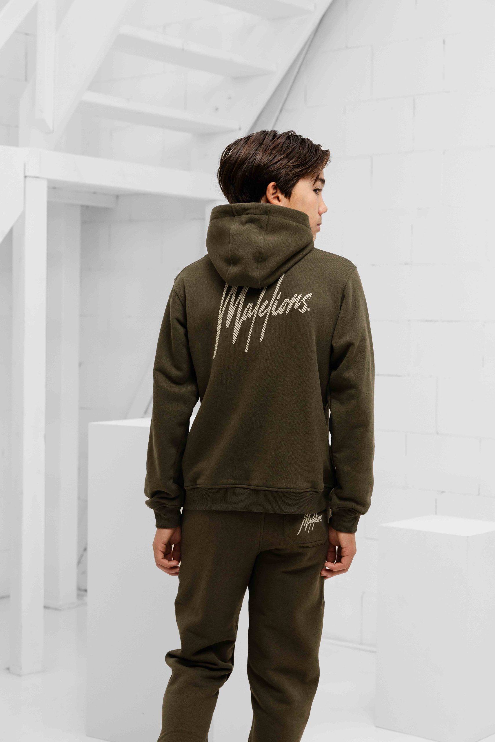 Malelions Striped Signature Trainingspak Kids Donkergroen