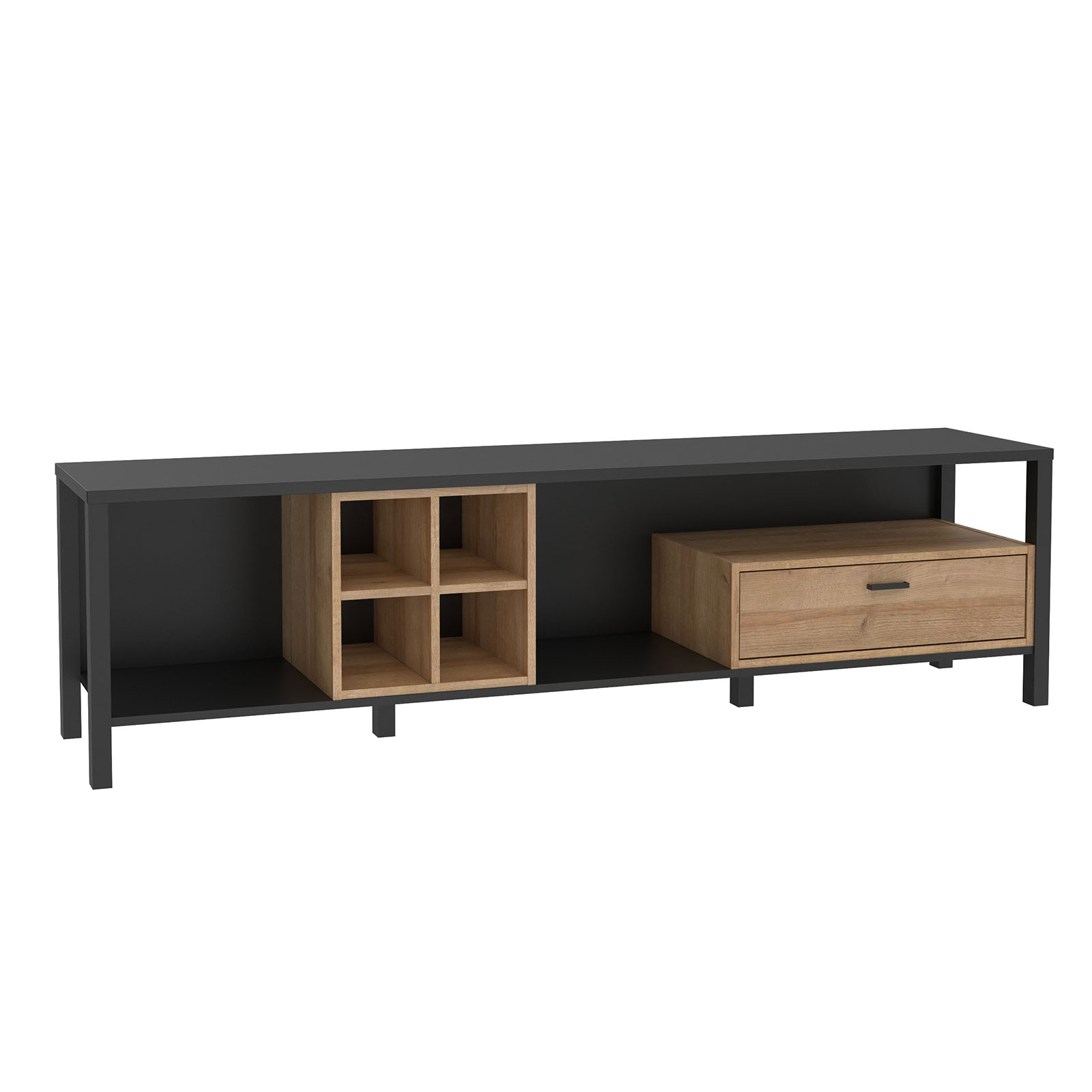 TV-Unterschrank - Riviera Eiche - schwarz - 181 cm breit