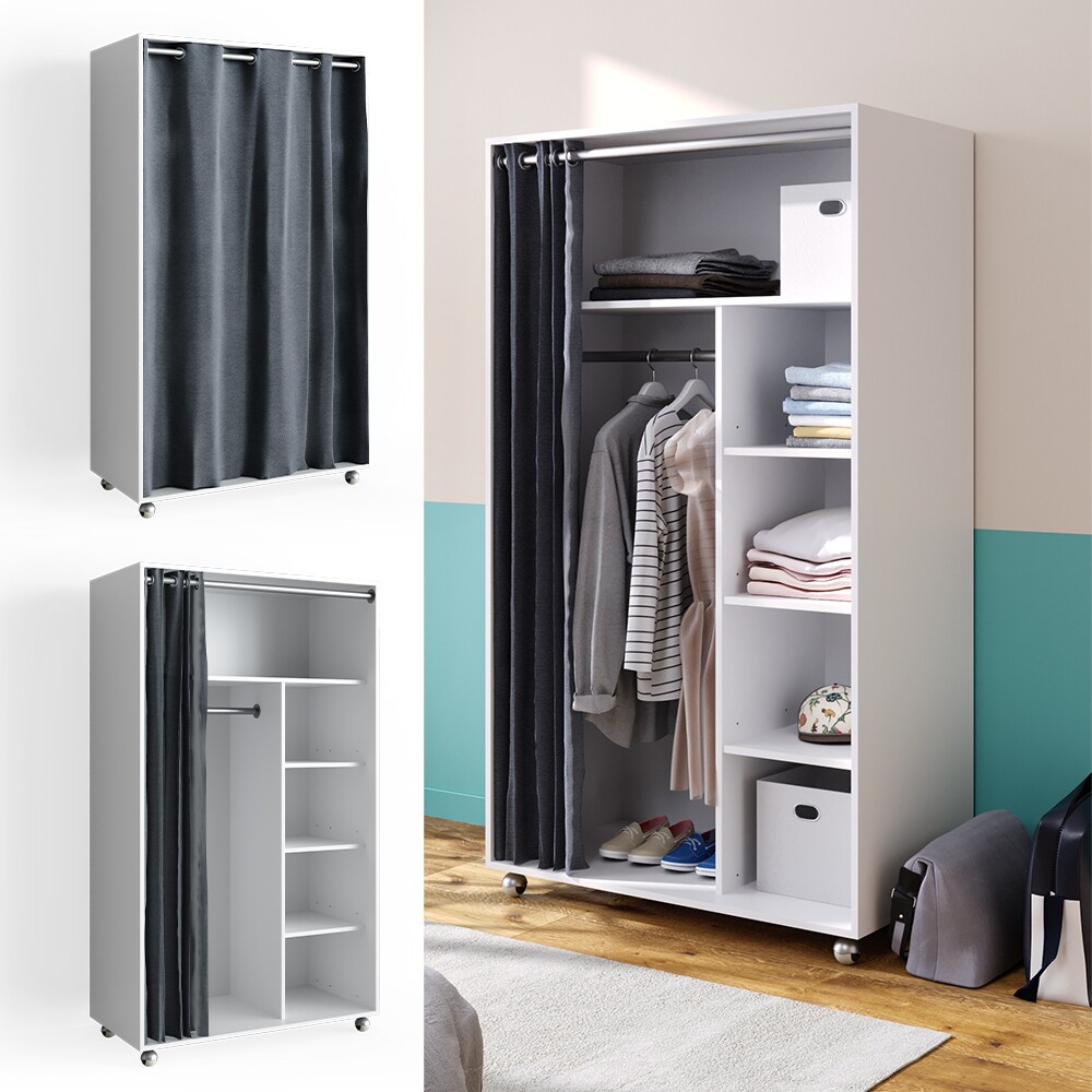 Vicco mobiler Kleiderschrank Dielenschrank Garderobe Doros Weiß 100 x 168 cm offen rollbar