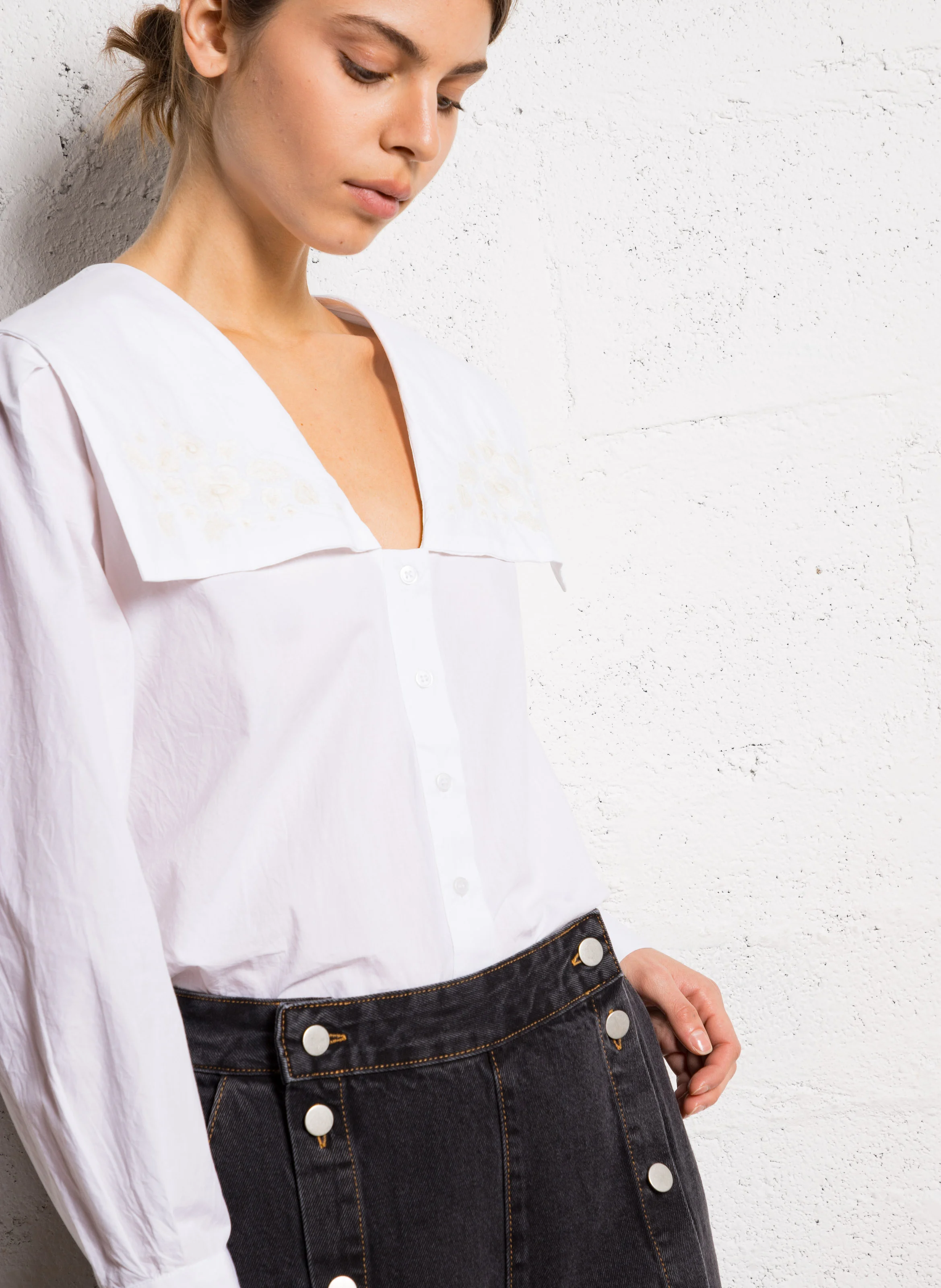 Chemise brodée en coton | Blanc