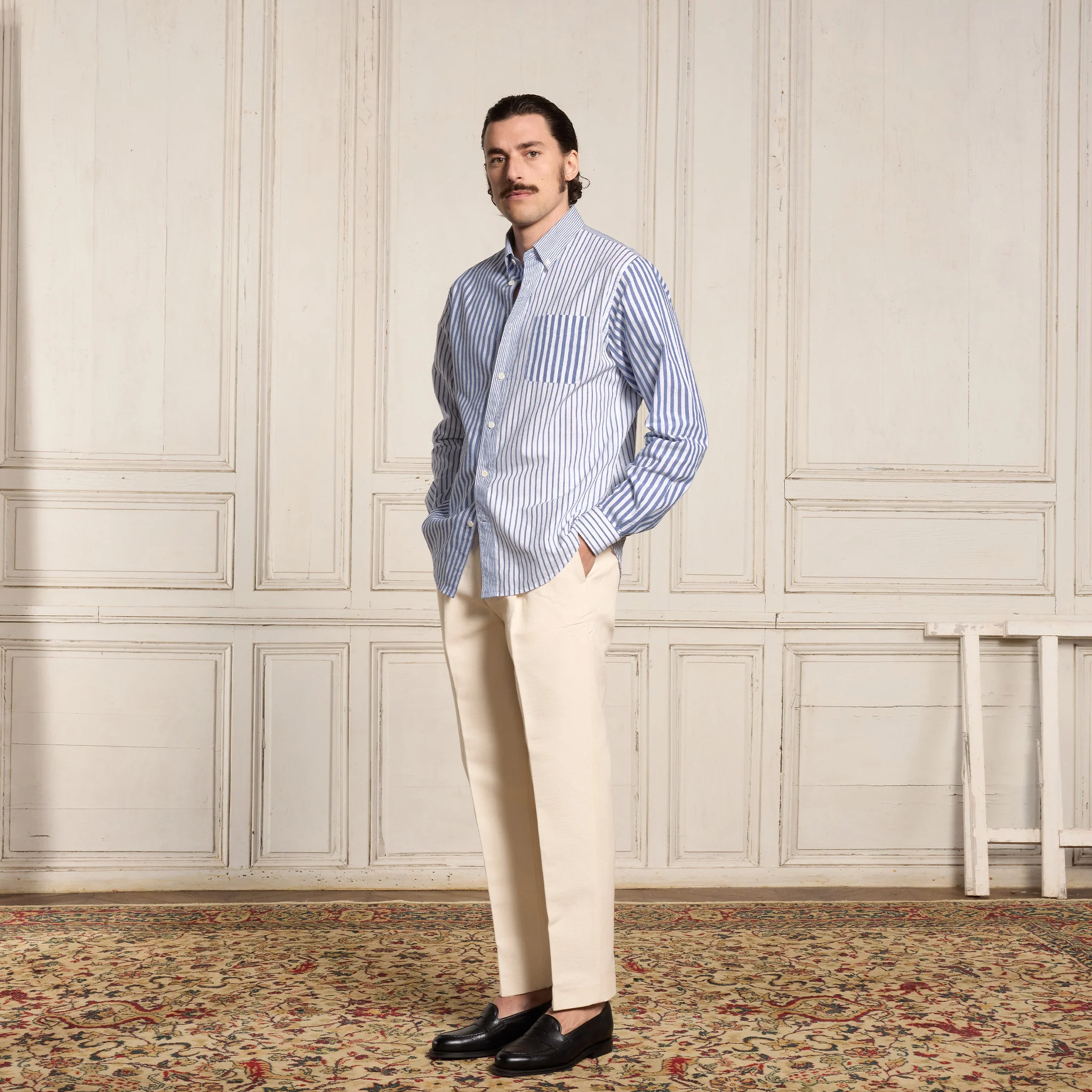 Blue striped cotton and linen shirt